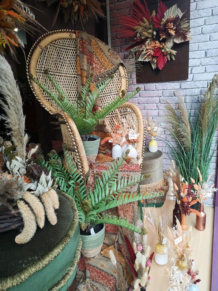 Peacock Chairs, decorative foliages and grasses