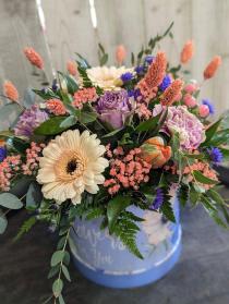 Mother's day hatbox arrangement