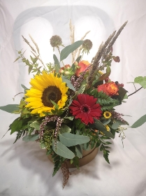 hatbox floral design in autumn colours