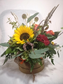 hatbox floral design in autumn colours
